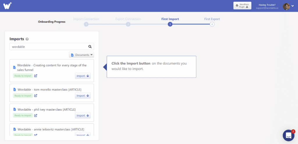 Import Google Docs document in Wordable